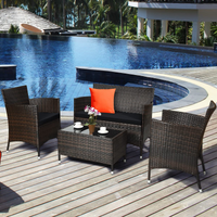 Tangkula 4-PCS or 8-PCS Patio Rattan Conversation Set, Outdoor Wicker Furniture Set with Tempered Glass Coffee Table &Thick Cushion