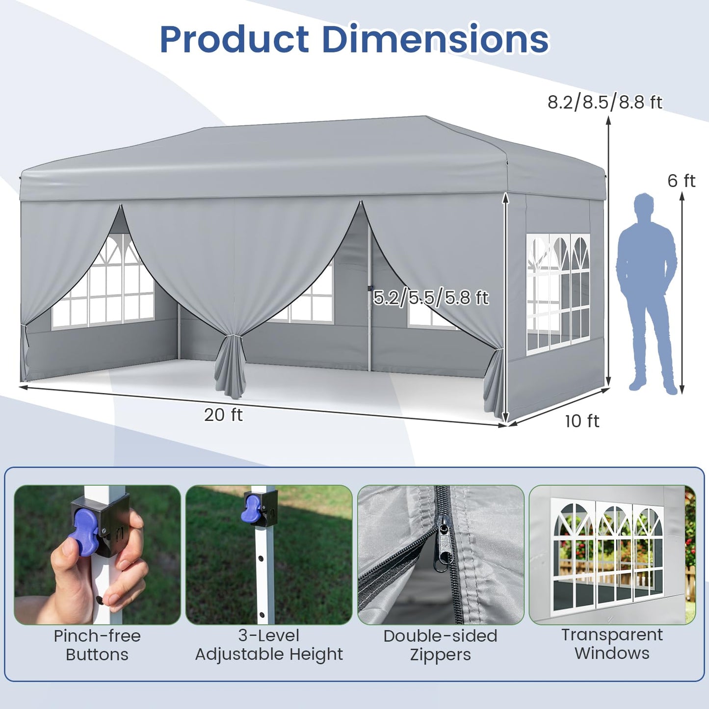 Tangkula 10x20 FT Pop Up Canopy with Center Lock