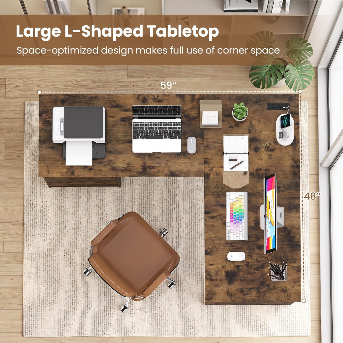 Tangkula 59" L-Shaped Executive Desk w/Power Outlets