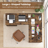 Tangkula 59" L-Shaped Executive Desk w/Power Outlets