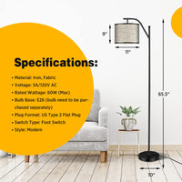 Tangkula Floor Lamp for Living Room with Arc Hanging Shade