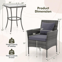 Tangkula 3-Piece Patio Furniture Set w/A Tempered Glass Table & 2 Cushioned Chairs