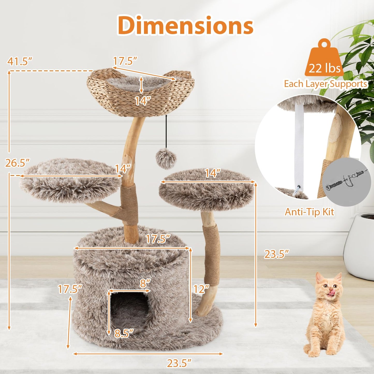 Arbre à chat Tangkula en bois massif pour chatons d'intérieur