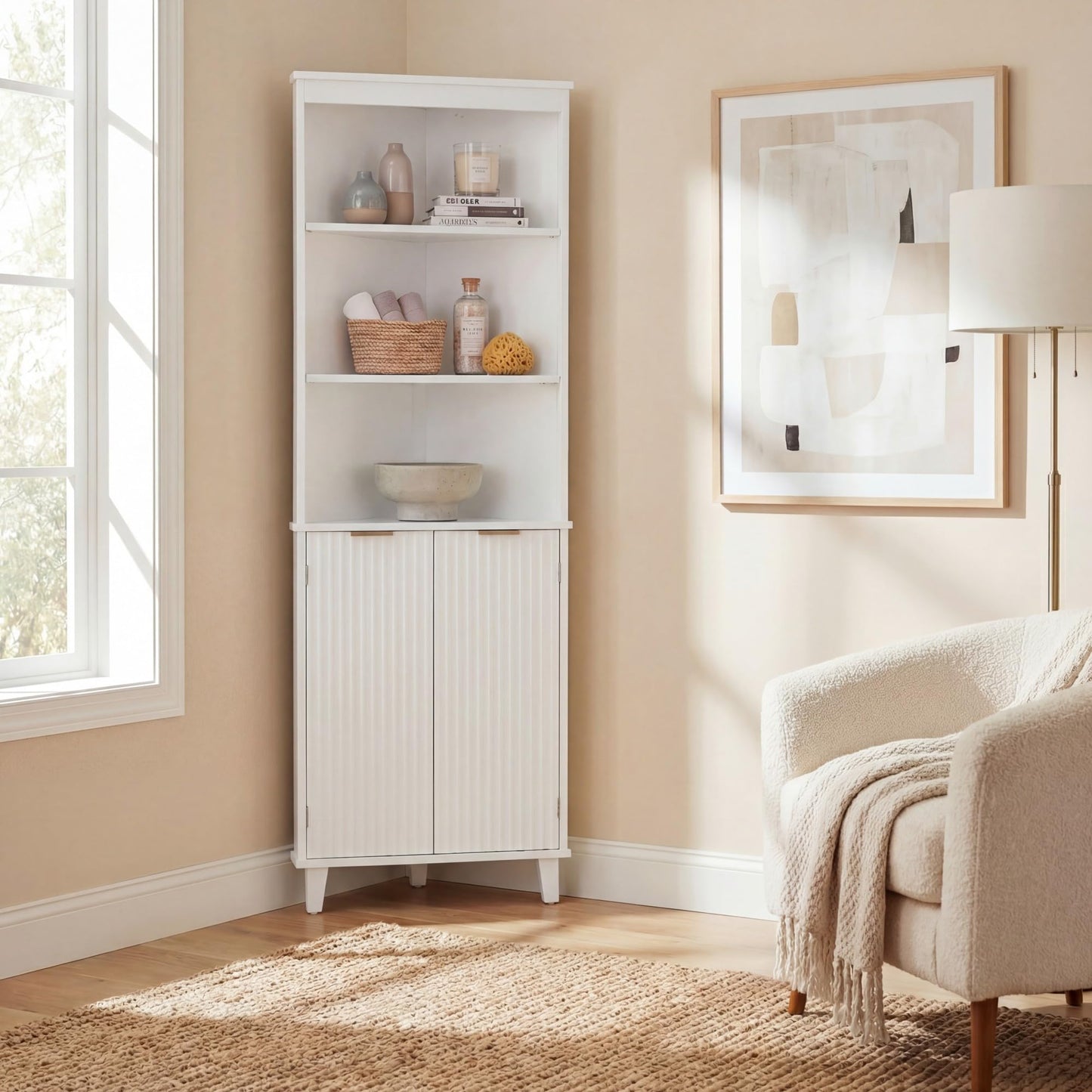 Tangkula Corner Bathroom Floor Cabinet 68" Tall Storage Cabinet