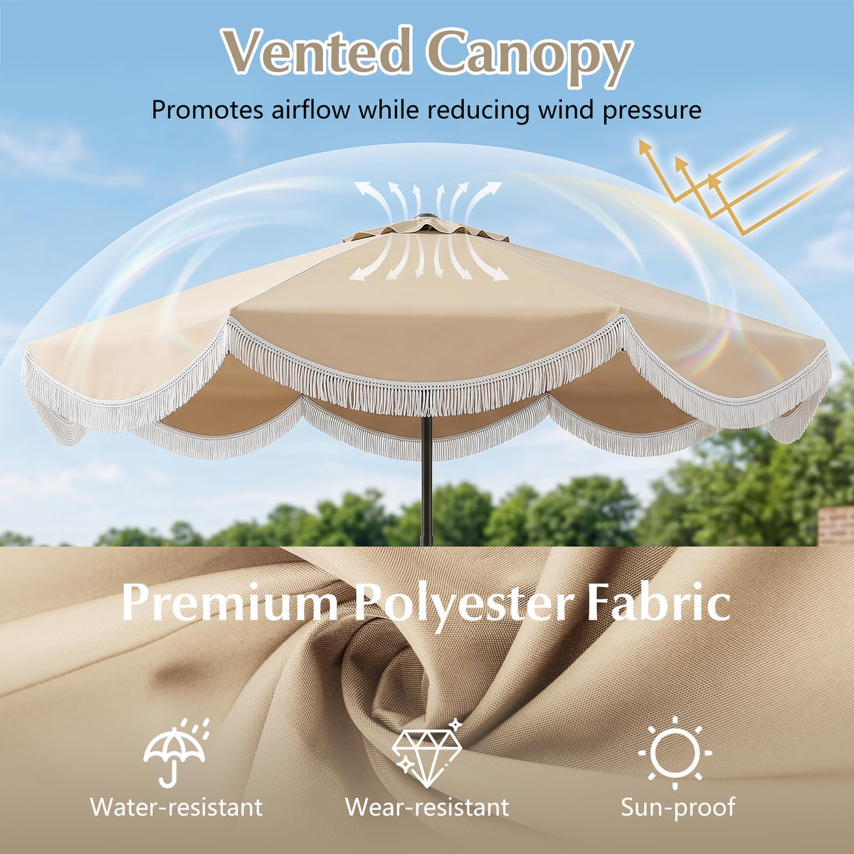 Tangkula 10 FT Patio Umbrella with Fringe