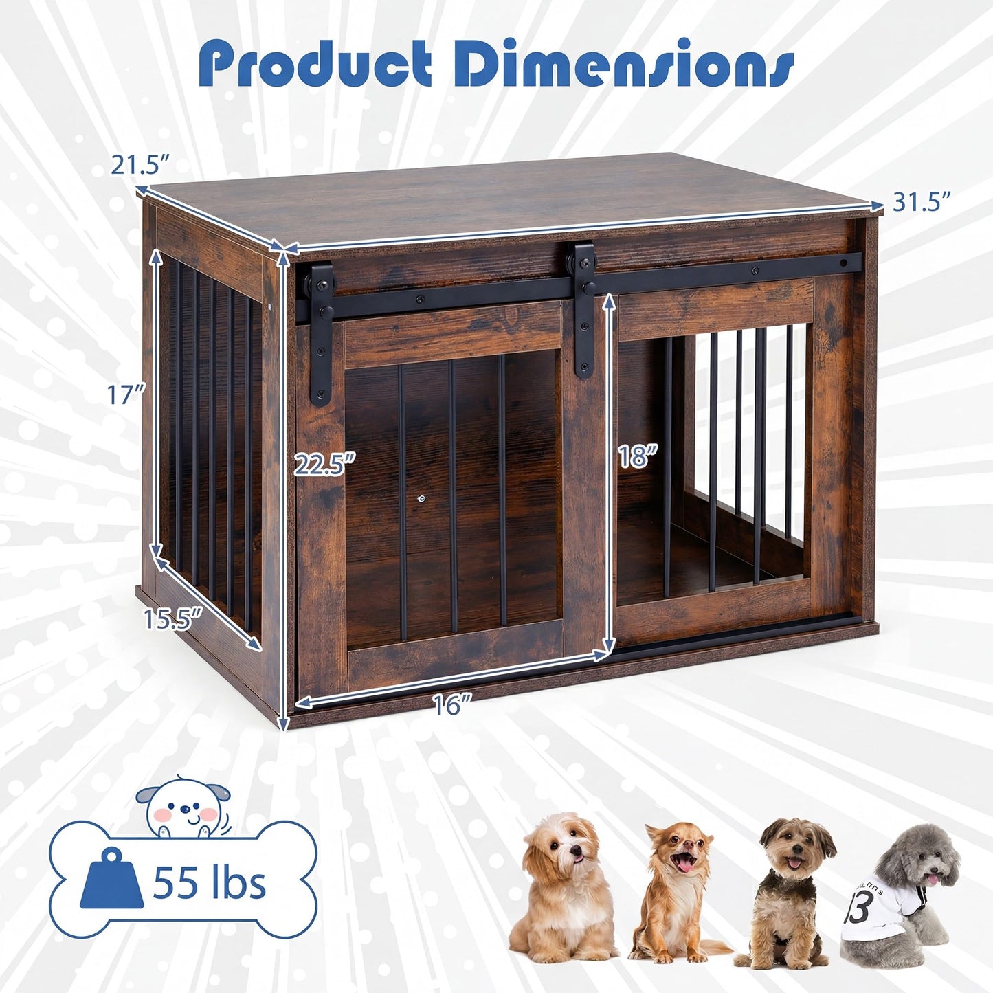 Tangkula Farmhouse Wooden Dog Crate Furniture