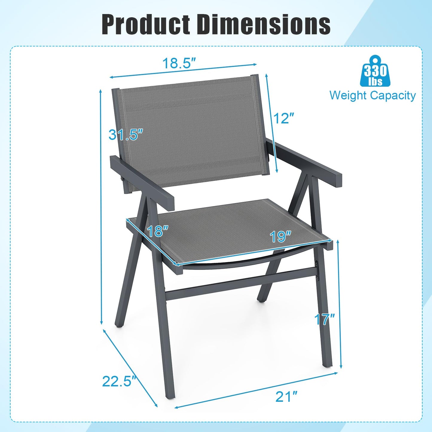 Tangkula Patio Chairs Set of 4 Outdoor Dining Chairs with Breathable Fabric Seat & Tilt Backrest