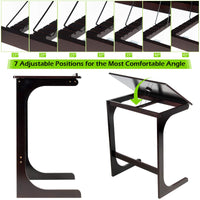 Bamboo TV Tray Sofa Side Table, 7 Angles Adjustable Couch Table