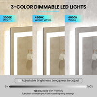 Tangkula LED Bathroom Mirror, Wall Mounted Rectangle Mirror w/ 3-Color Dimmable Lights, Time/Temp Display, Anti-Fog