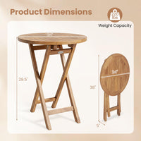Tangkula 24” Round Solid Teak Outdoor Folding Bistro Table