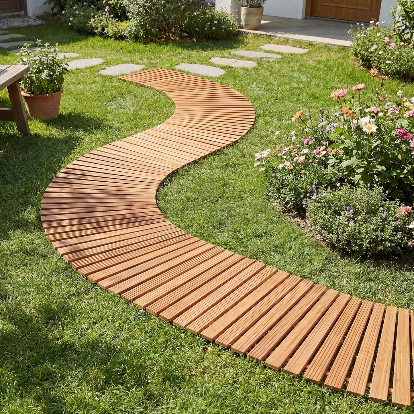 Tangkula 7/8 FT Wooden Garden Pathway