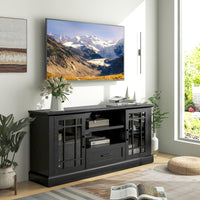 Tangkula Farmhouse TV Stand for TV up to 70 Inch, Tall Media Console Table with 2 Glass Doors