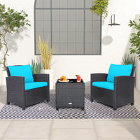 Tangkula 3 Pieces Patio PE Wicker Furniture Set with 4 Bonus Cushion Covers