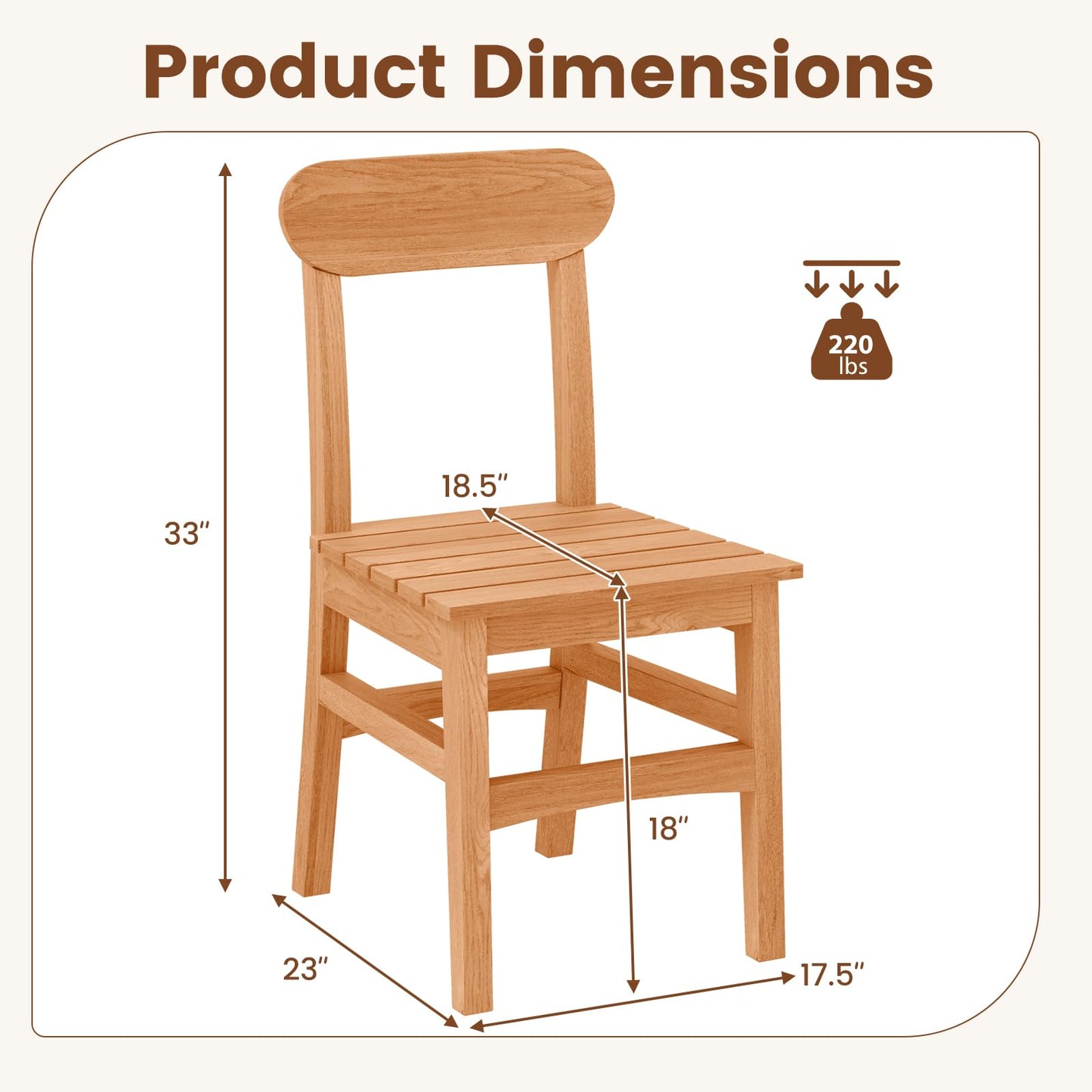 Tangkula Patio Teak Wood Chair Wooden Armless Dining Chair