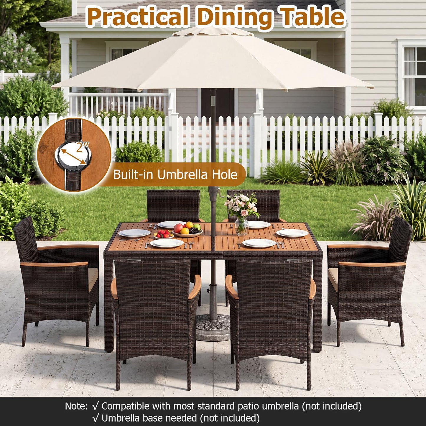 Tangkula Patio Furniture Set with Acacia Wood Table and 6 Stackable Chairs