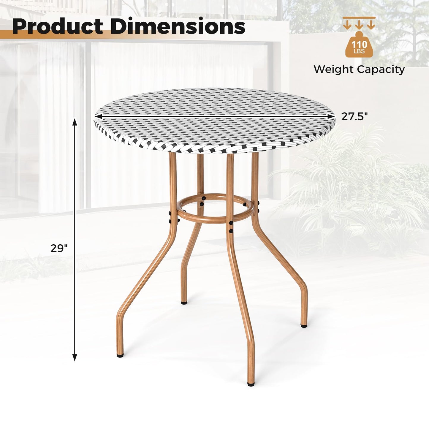 Table de bistrot/café d'extérieur Tangkula de 69,85 cm, petite, robuste, avec cadre en métal et patins réglables