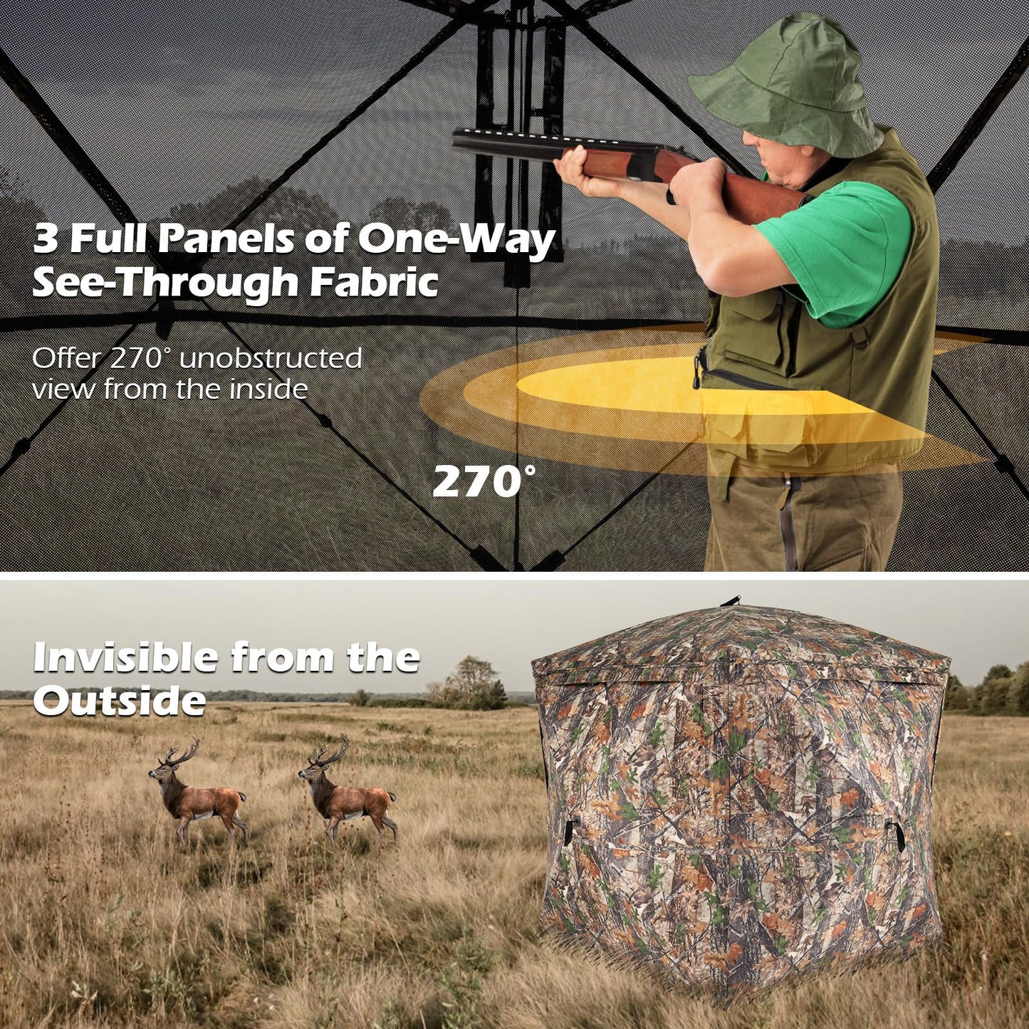 Tangkula 270° See Through Hunting Blind with Silent Magnetic Door & 4 Windows
