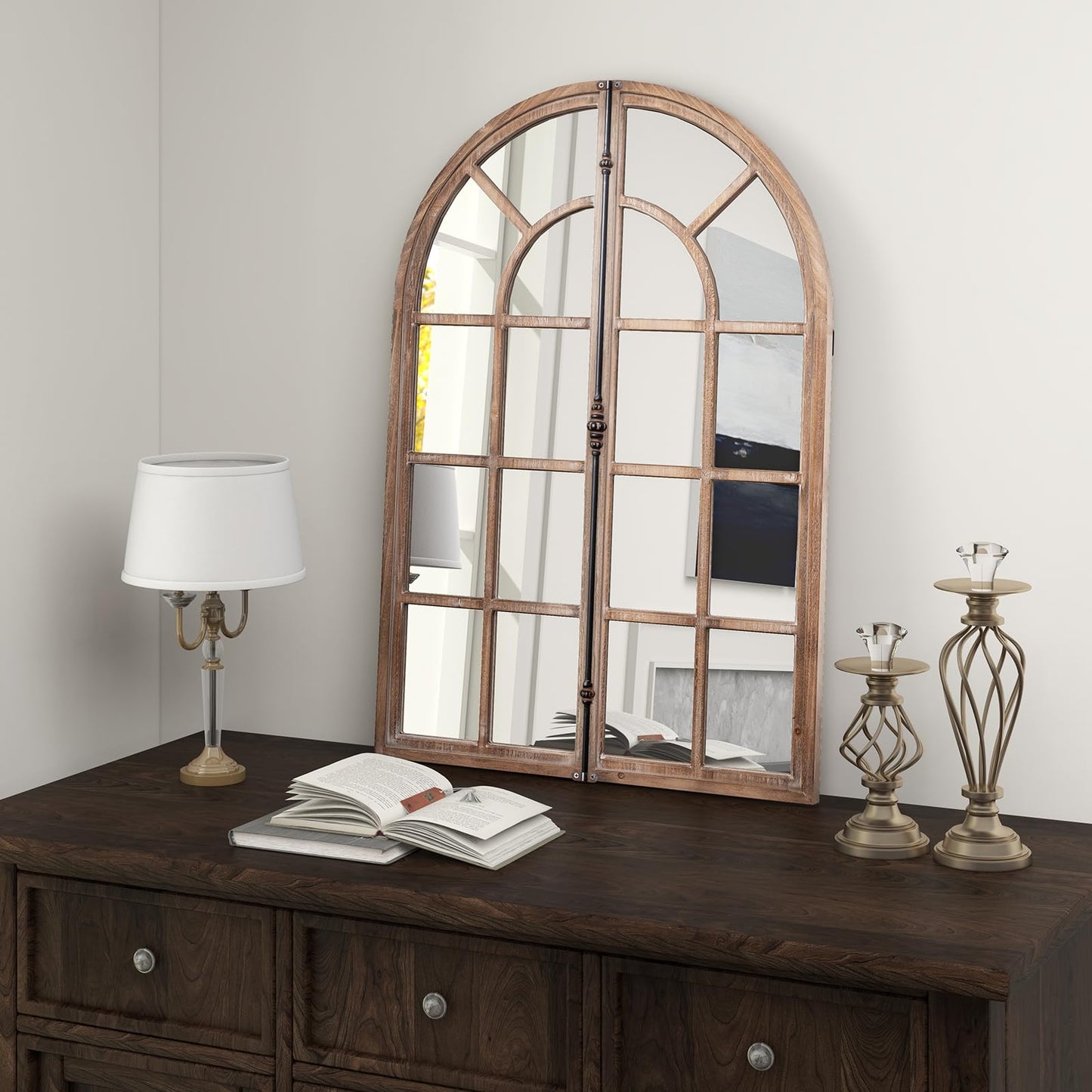 Tangkula 24" x 34" Arched Window Mirror, Farmhouse Decorative Arch Mirror