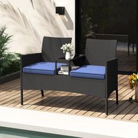 Tangkula Patio Loveseat with Built-in Table
