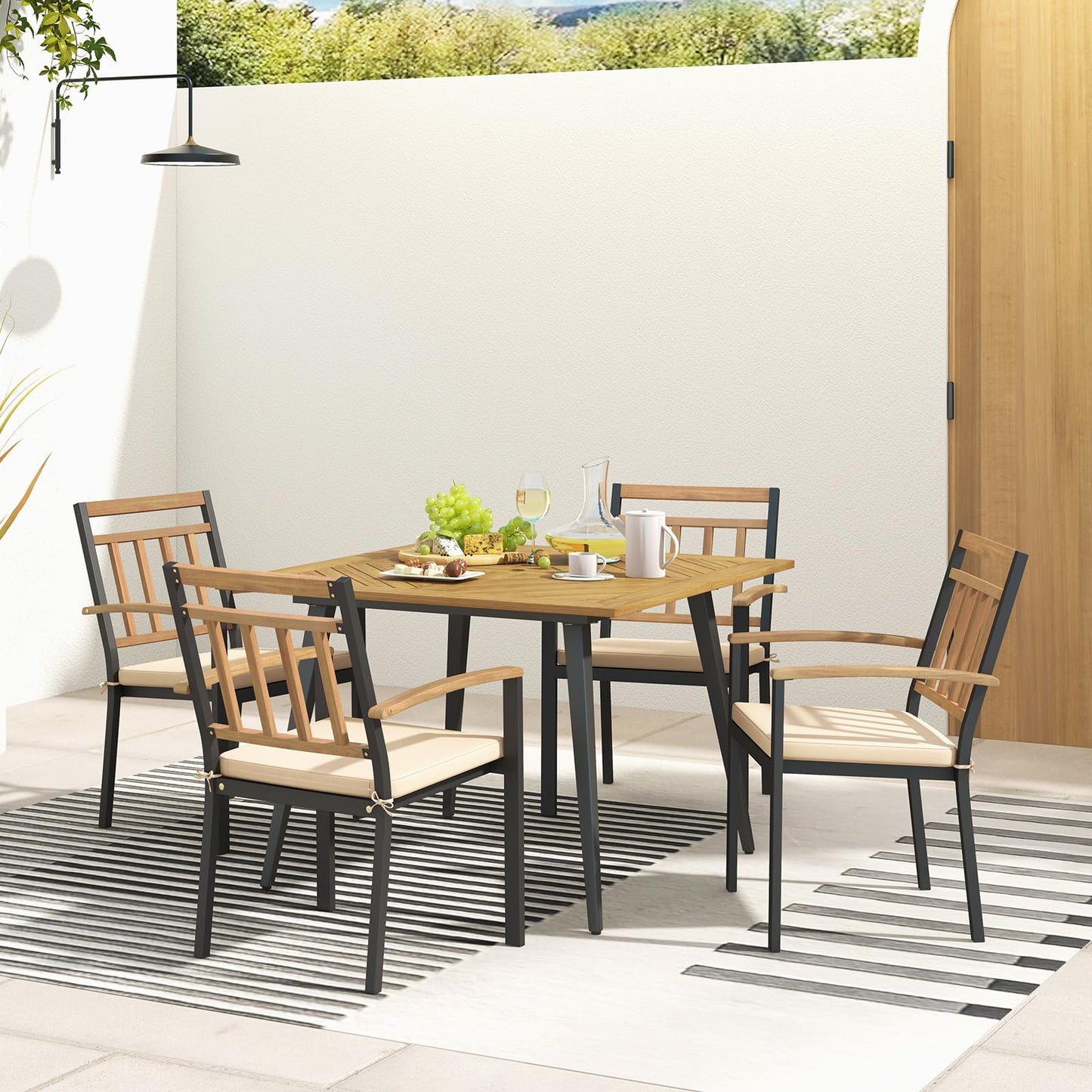Tangkula 5 Pieces Patio Dining Set Outdoor Dining Table and Chairs with Cushions