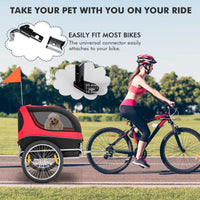 Tangkula Dog Bike Trailer, Breathable Mesh Dog Cart with 3 Entrances, Safety Flag