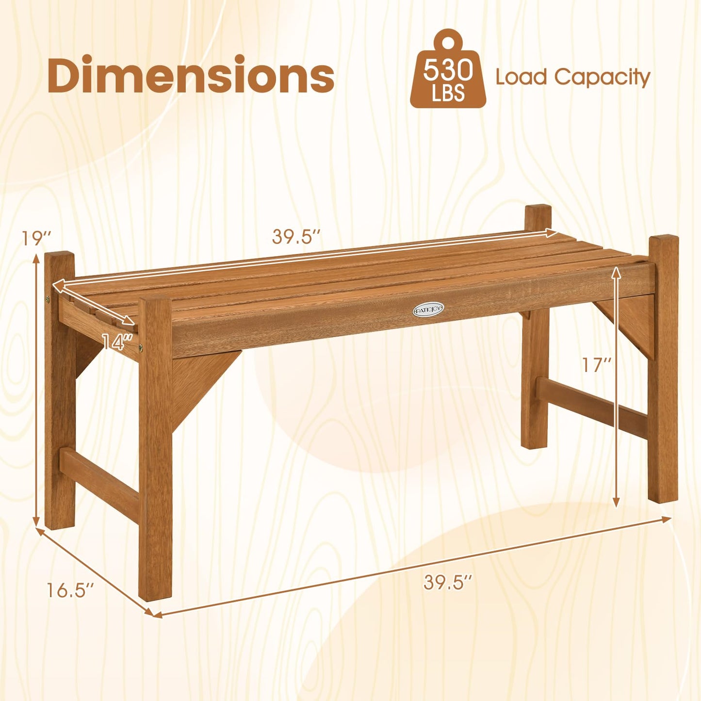 Tangkula 40” Outdoor Backless Bench with Slatted Contoured Seat