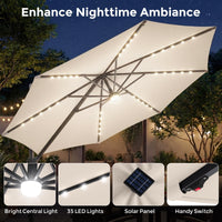 Tangkula 10 FT Solar Patio Umbrella with Base Included Cantilever Offset Outdoor Umbrella