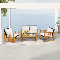 Tangkula 4 Pieces Patio Sofa Set, Outdoor Mix Brown Rattan Conversation Set with Acacia Wood Frame