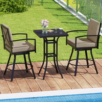 Tangkula 3 Pieces Patio Swivel Bar Set Outdoor Metal Bar Table and Chairs Set