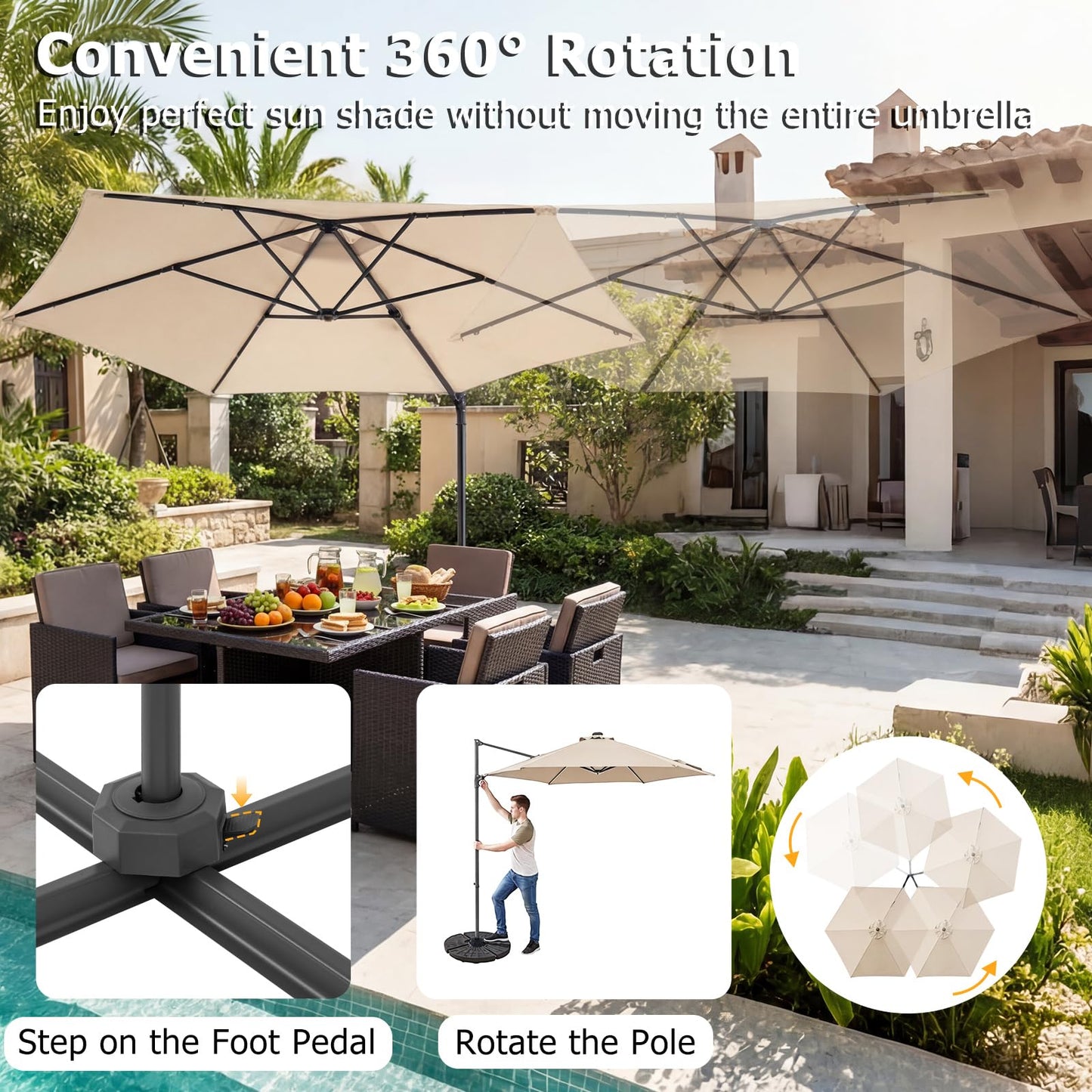 Tangkula 10ft Patio Umbrella with Solar Lights(9.6 x 9.6 x 8 ft)