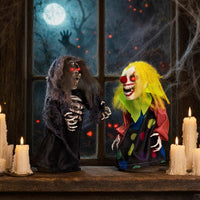 Tangkula 2 Pack Halloween Animated Tabletop Clown & Grim Reaper Decorations