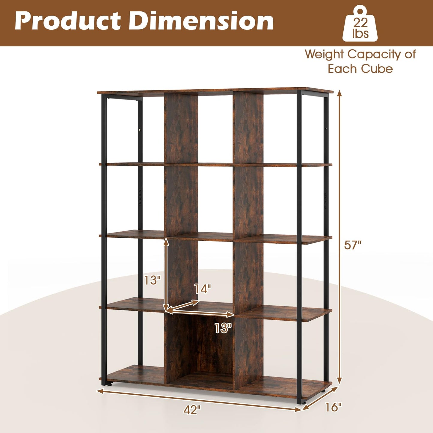 Tangkula Étagère à livres 12 cubes de 42 x 16 x 57 pouces, étagère de rangement ouverte à 5 niveaux