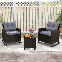 Tangkula 3 Piece Wicker Outdoor Rocking Chairs Set for Porch Garden Patio Backyard Poolside