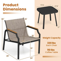 Tangkula 3 Piece Outdoor Bistro Set with Breathable Fabric Seat