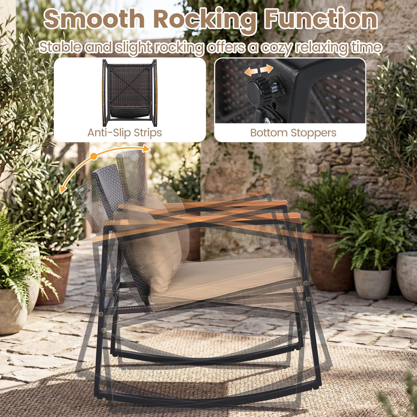 Tangkula 3 Pieces Outdoor Rocking Chairs Set