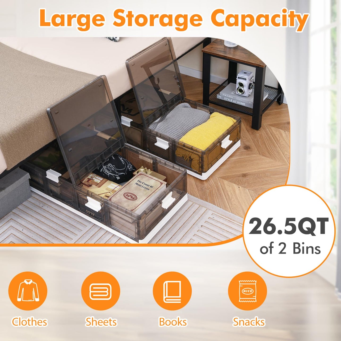 Tangkula 26.5Gal Under Bed Storage Containers for Clothes