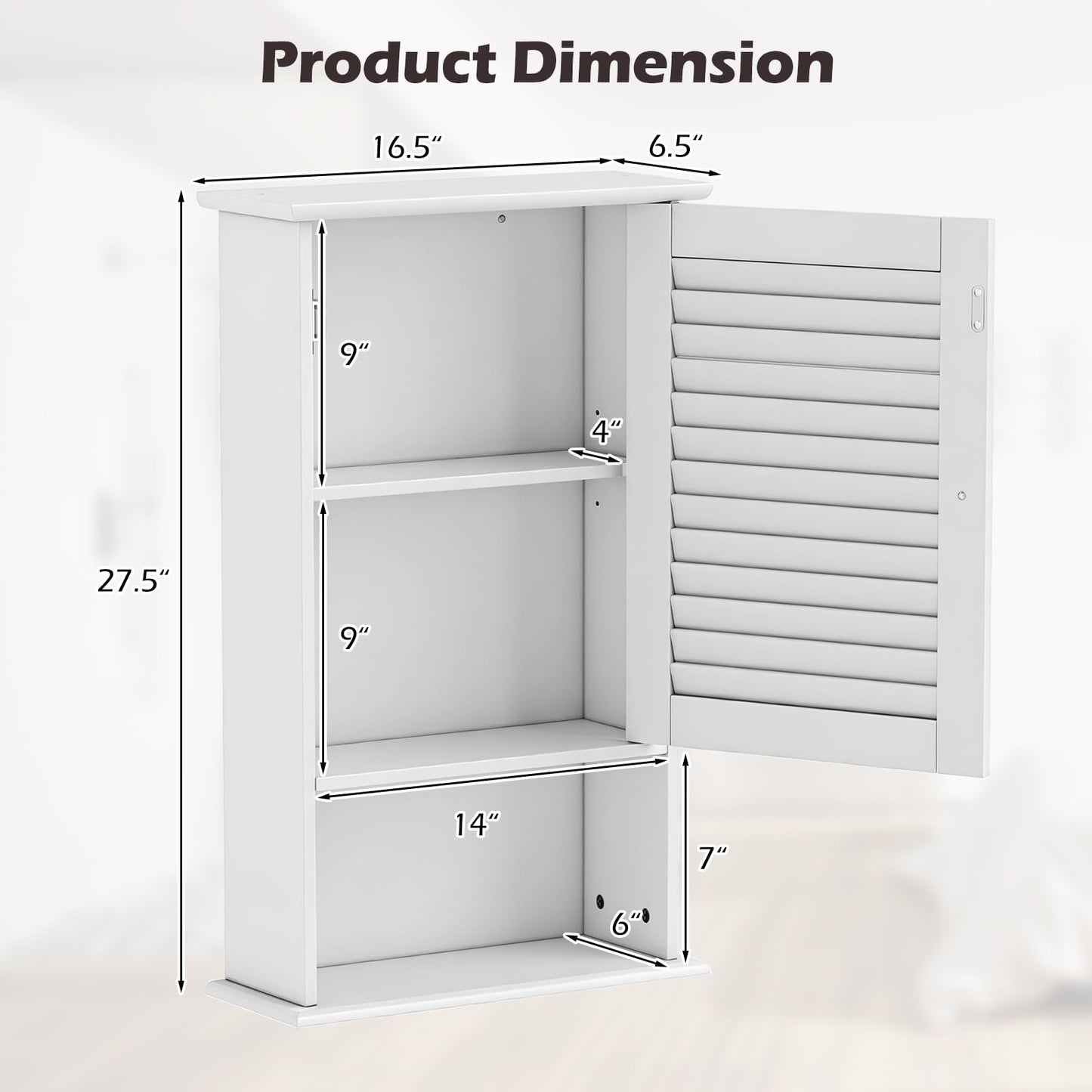 Tangkula Wall Mounted Bathroom Cabinet Single Door Wooden Bathroom Wall Cabinet with Adjustable Shelf