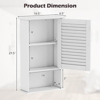 Tangkula Wall Mounted Bathroom Cabinet Single Door Wooden Bathroom Wall Cabinet with Adjustable Shelf