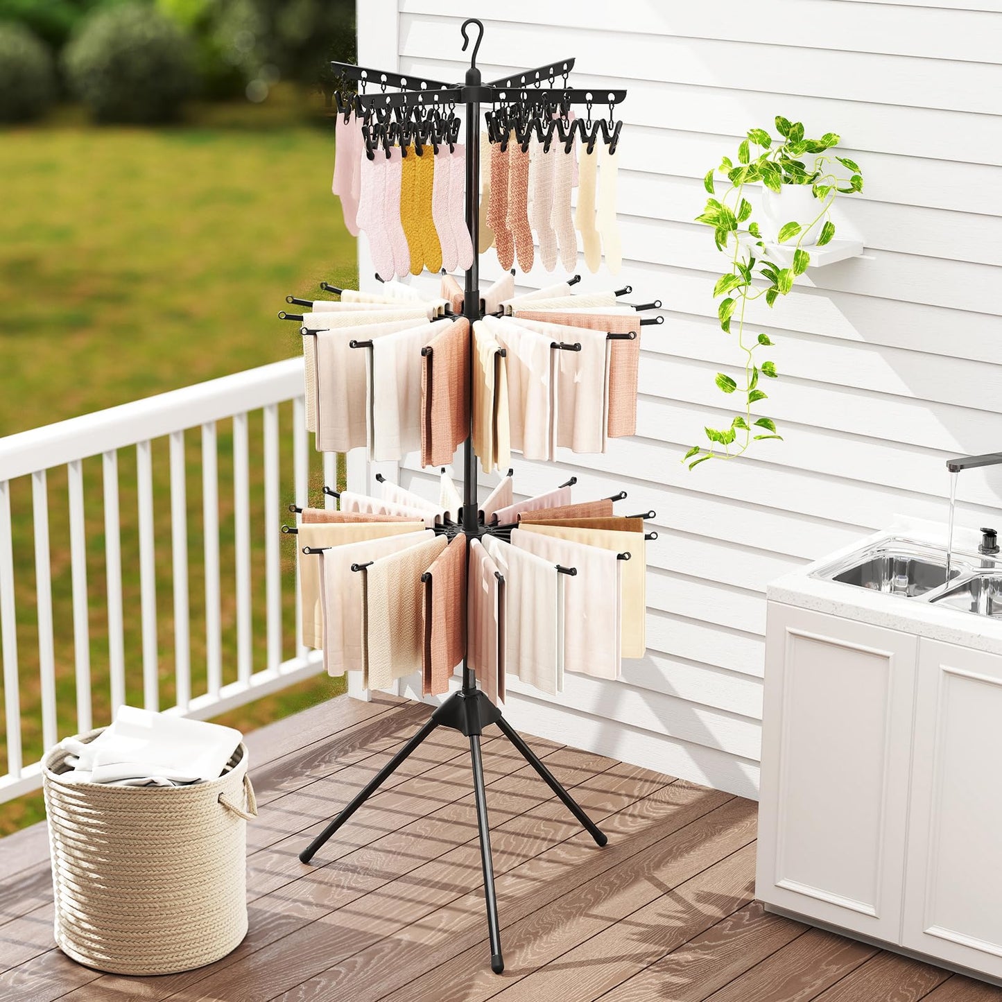 Tangkula 70"H 3-Tier Portable and Foldable Drying Rack with 32 Rods