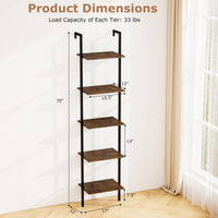 Tangkula 5 Tier Wall Mount Ladder Shelf with Anti-Tipping Kits for Home Office