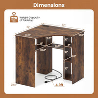 Tangkula 90-Degree Triangle Computer Desk with Ergonomic Curved Edge & Open Storage Shelves
