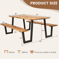 Tangkula Wooden Picnic Table with 2 Built-in Benches