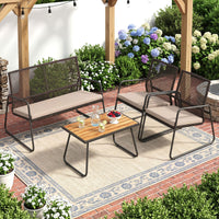 Tangkula 4 Pieces Patio Furniture Set with Acacia Wood Coffee Table & Zippered Cushions