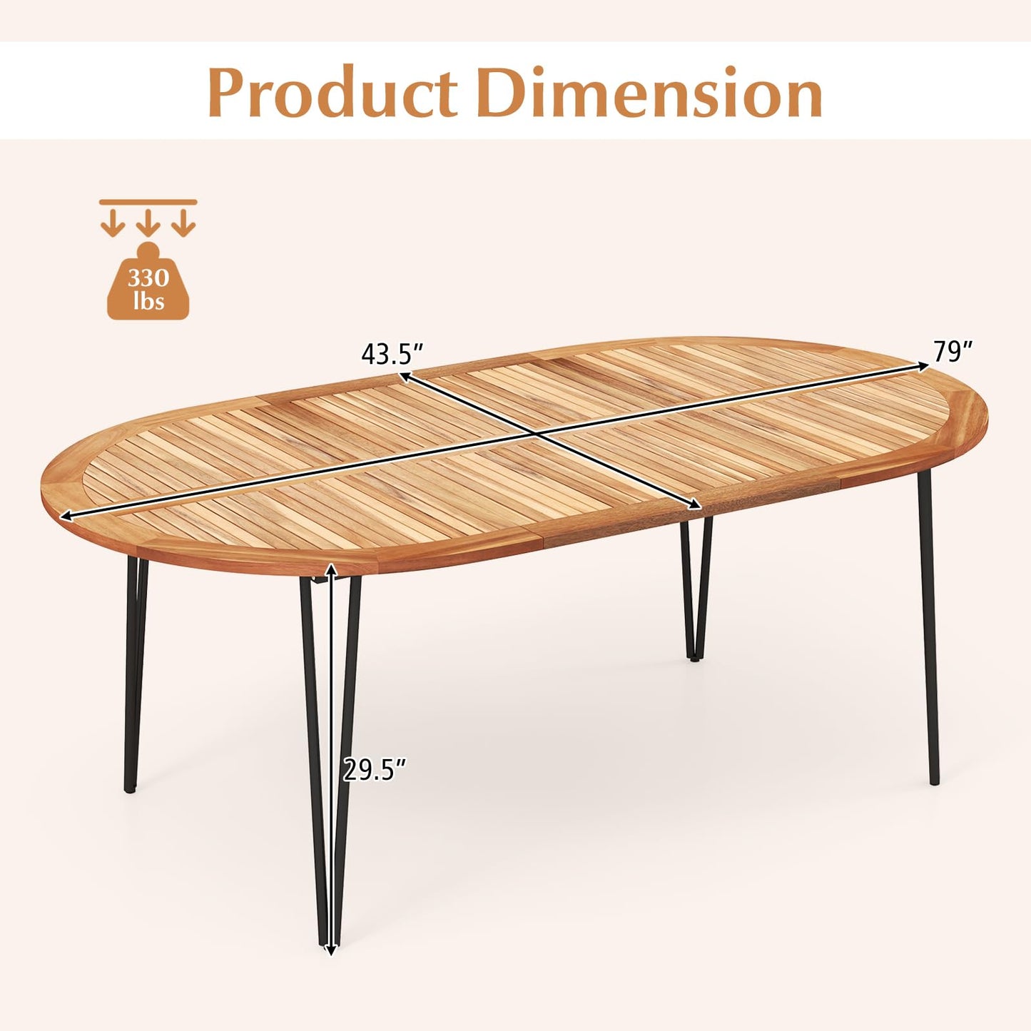 Table de salle à manger Tangkula 79 pouces pour patio, table à manger intérieure et extérieure avec trou pour parasol, plateau en bois d'acacia