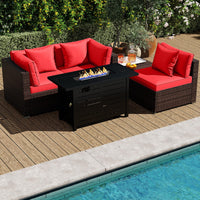 Tangkula 5 Piece Patio Rattan Sectional Sofa Set with 60,000 BTU Firepit Table