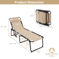 Tangkula Foldable Beach Lounge Chair for Outdoor, Reclining Chair with Removable Headrest