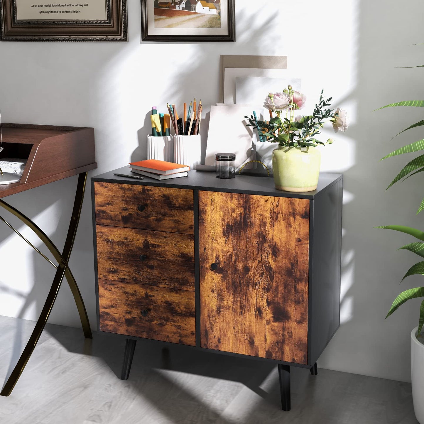 Tangkula Storage Cabinet with 3 Drawers and Door Cabinet