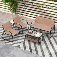 Ensemble de mobilier de patio Tangkula 4/8 pièces, table basse à 2 niveaux et chaises en tissu respirant