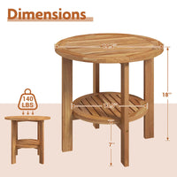Tangkula Table d'appoint ronde d'extérieur, bois de teck, table d'appoint de patio de 49,5 cm avec étagère de rangement à lattes