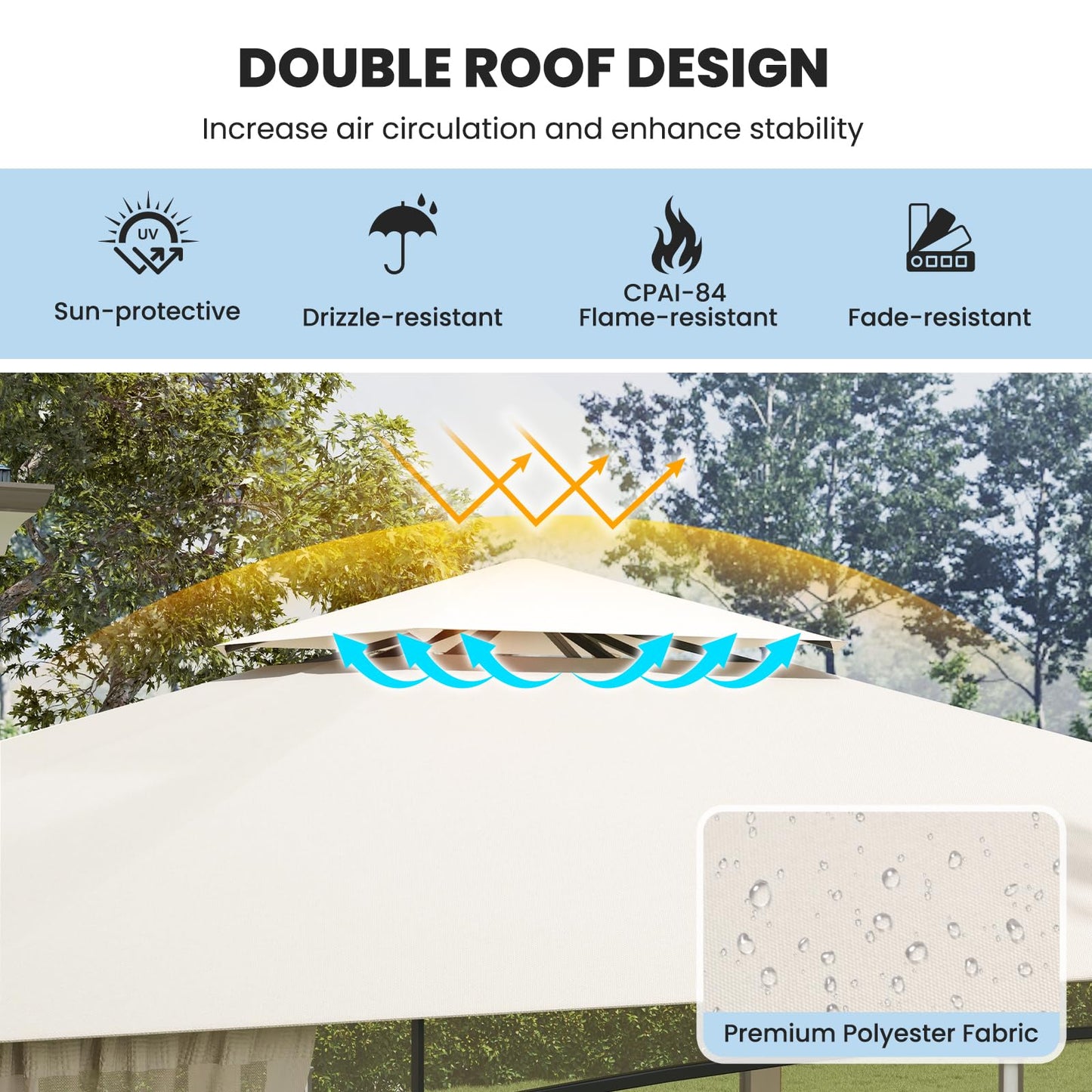 Tangkula 10x12 Ft Gazebo with Netting, 2-Tier Patio Gazebo with Heavy Duty Metal Frame